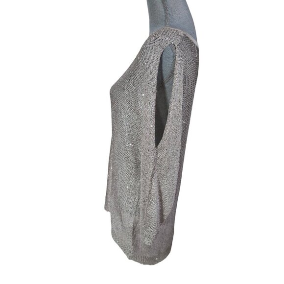 ECI NY Open Shoulder Pullover Sweater Womens XL Silver Sequin Keyhole Back Party - Picture 3 of 9
